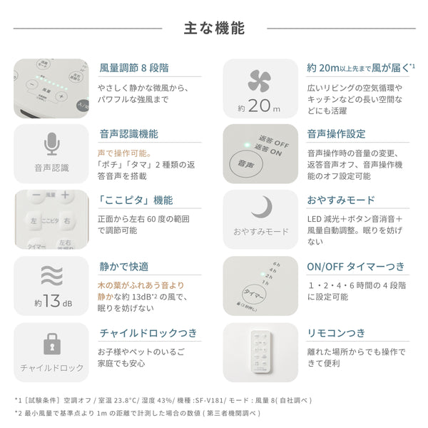 DC音声操作サーキュレーター扇風機 シロカのポチタマ扇(2025年モデル) SF-V251